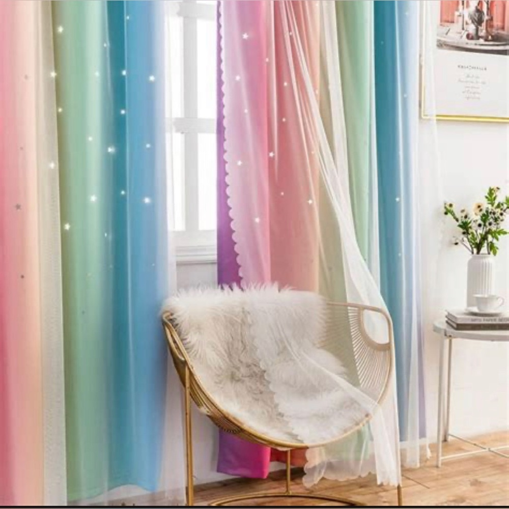 Rainbow Curtains With Colorful Star Cut-Out And Room Darkening - Picture 8 of 10
